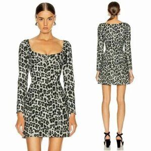 Miaou DREE Bustier Leopard Mini Dress Size S Animal Print Gray Black Cotton Chic